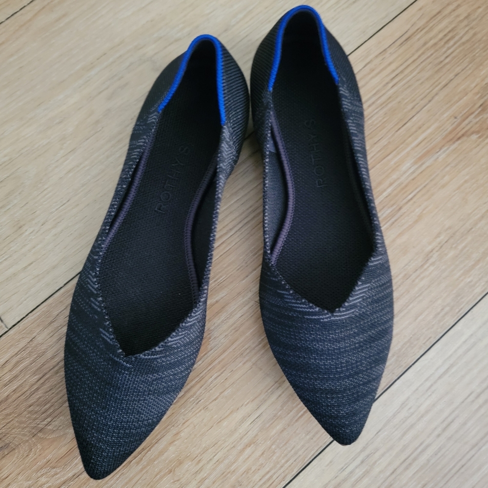 Rothys Night Metallic Navy Blue Black Pointed Toe Flats Women's Size 8